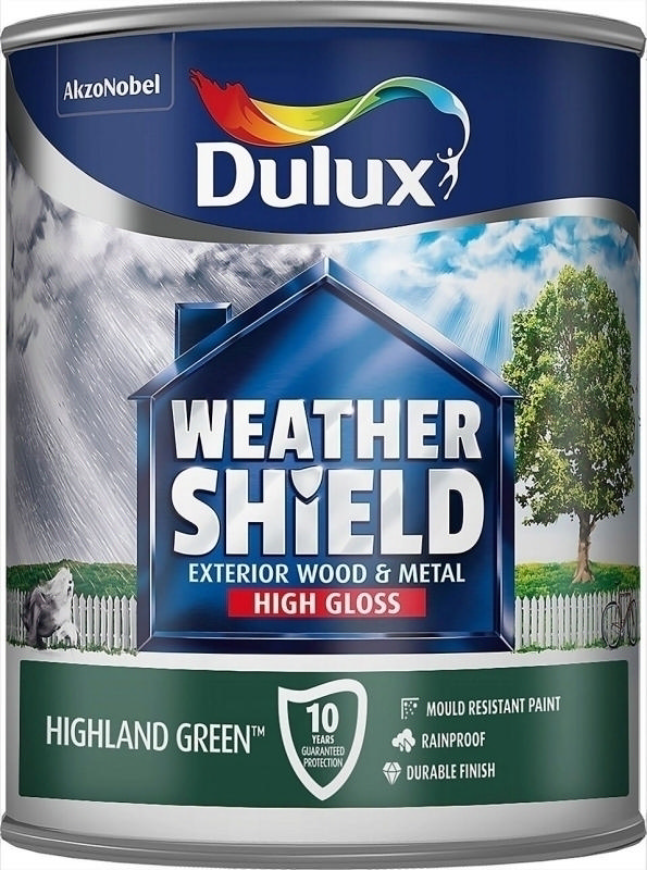 DULUX WEATHERSHIELD GLOSS HIGHLAND GREEN PAINT 750ML