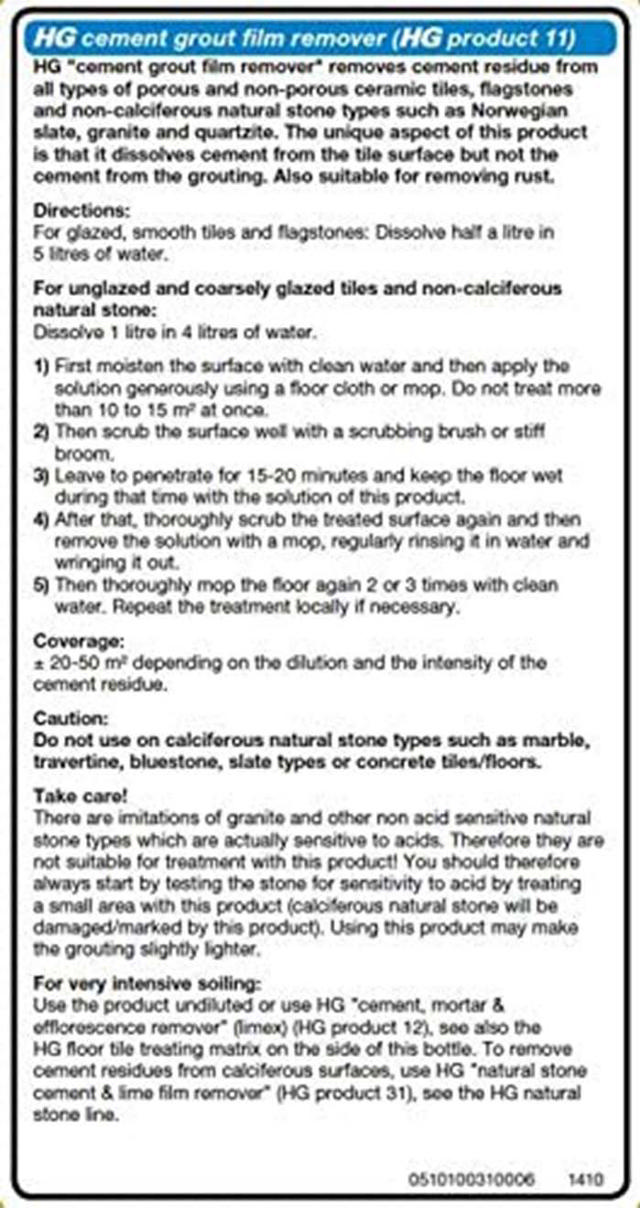 HG CEMENT GROUT FILM REMOVER - TILES  1L