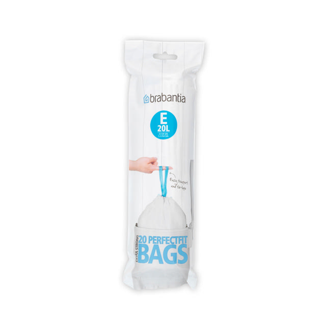 BRABANTIA PERFECTFIT BAGS, CODE E, 20 LITRE, 20 BAGS PER ROLL - WHITE