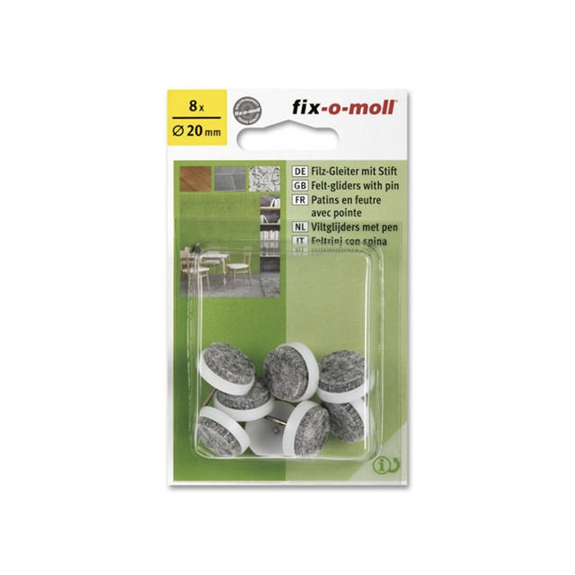 FIX FELT GLIDERS PIN GREY 8PC 20MM