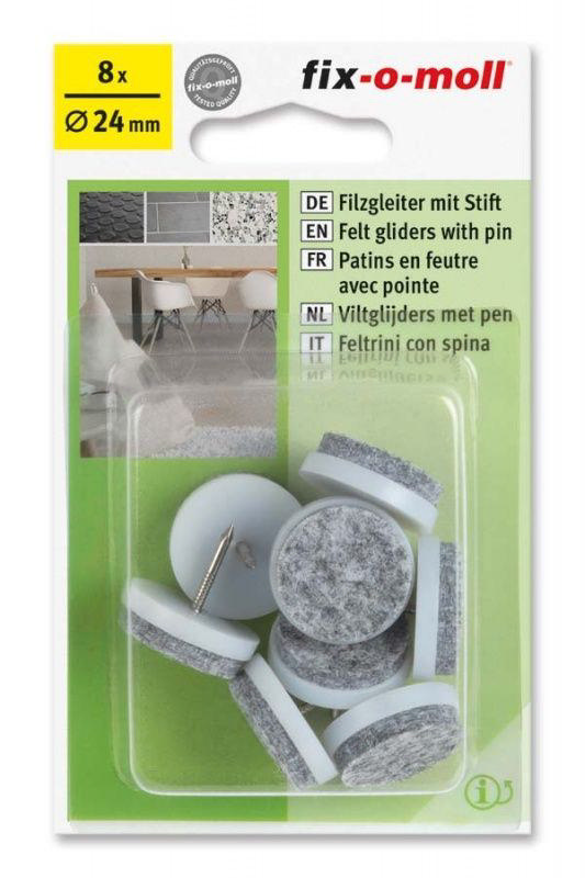 FIX FELT GLIDERS PIN GREY 8PC 24MM