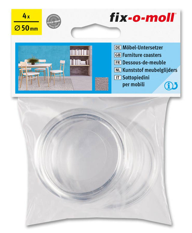 FIX 4 FURNITURE COASTERS CLEAR 50MM