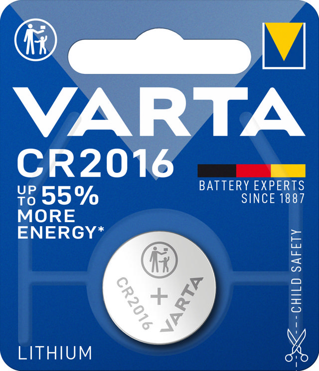 VARTA LITHIUM COIN CR2016 (BUTTON CELL BATTERY, 3V) PACK OF 1