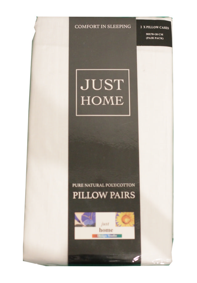 PILLOW CASES PURE NATURAL POLY/COTTON 50X70CM 2PCS 3 ASSORTED COLORS