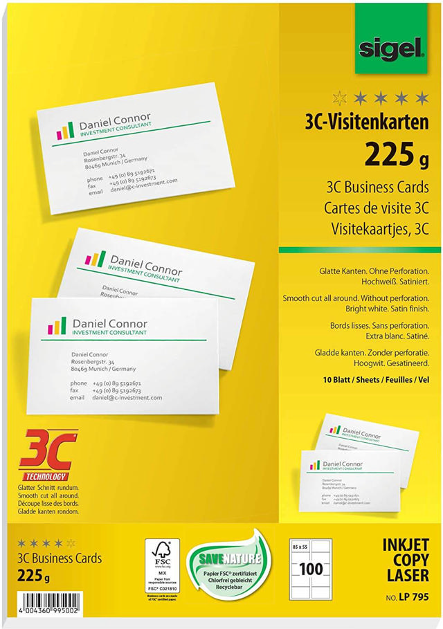 SIGEL 3C BUSINESS CARDS 10 SHEETS 100PCS