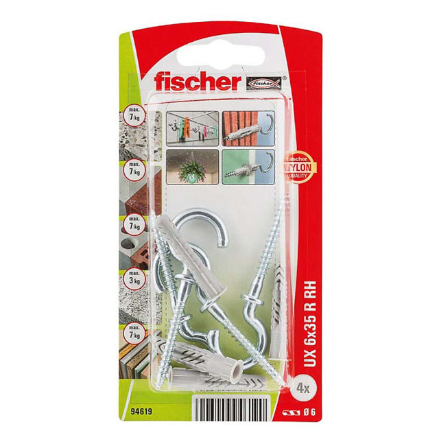 FISCHER UNIVERSAL NYLON PLUG (DIA)6MM (L)35MM, PACK OF 4