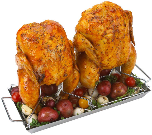 GRILLPRO STAINLESS STEEL DOUBLE CHICKEN ROASTER