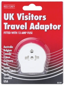 RED/GREY TRAVEL ADAPTOR EURO TO UK