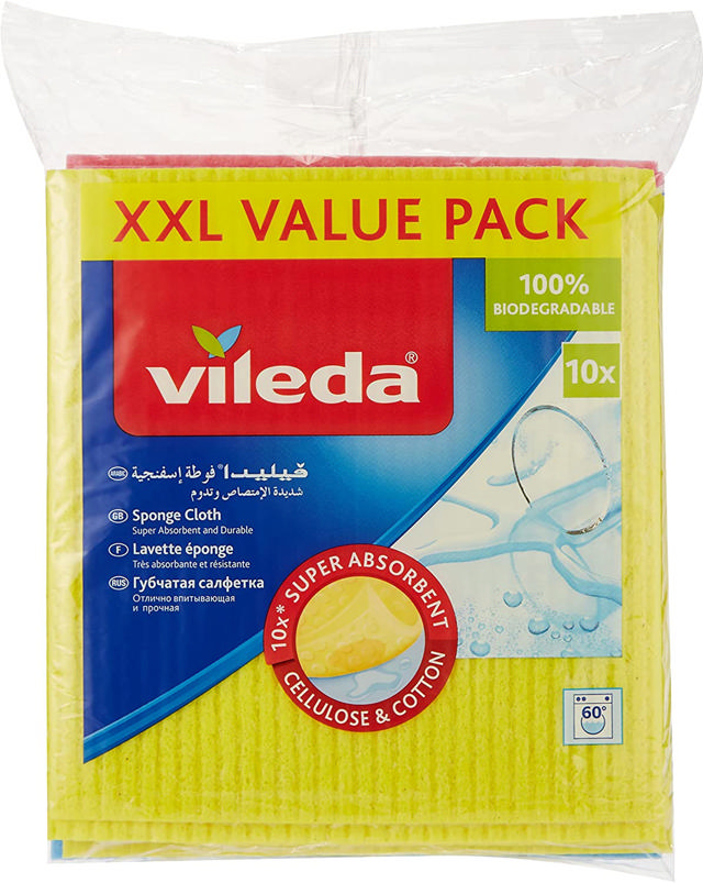 VILEDA SPONGE CLOTH WET VALUE PACK XXL 18X20CM 10PCS