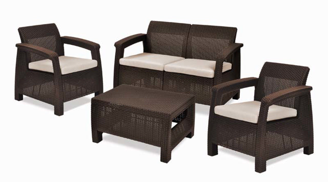 KETER CORFU 2 SEAT SOFA SET 4PCS - BROWN