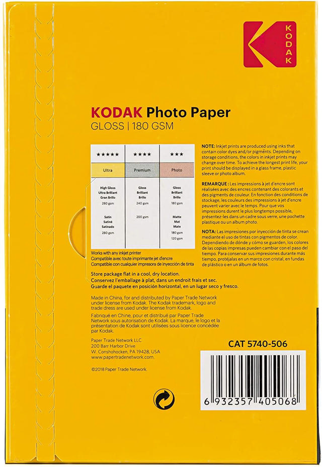 KODAK GLOSSY PHOTO PAPER 180GR 50 SHEETS 10X15CM