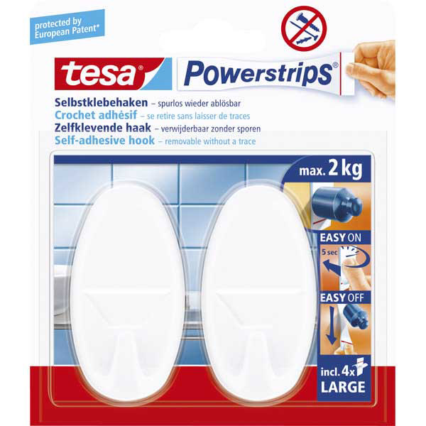 TESA OVAL HOOKS 2PCS  WHITE