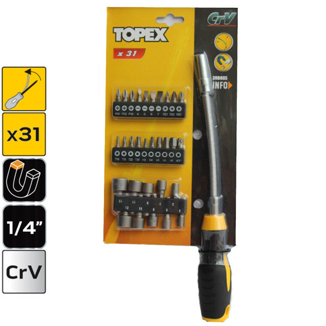 TOPEX 31PCS  1/4 CrV SET ΚΑΤΣΑΒΙΔΙΑ ΜΕ ΦΛΕΞΙΠΟΛ ΧΕΙΡΟΛΑΒΗ