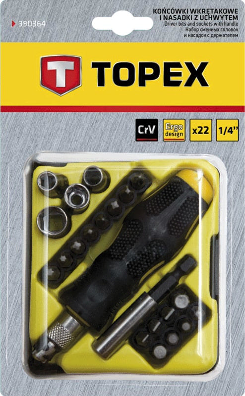 TOPEX 22PCS 1/4 CrV SET ΜΥΤΕΣ ΚΑΙ ΠΙΠΕΣ ΜΕ ΧΕΙΡΟΛΑΒΗ