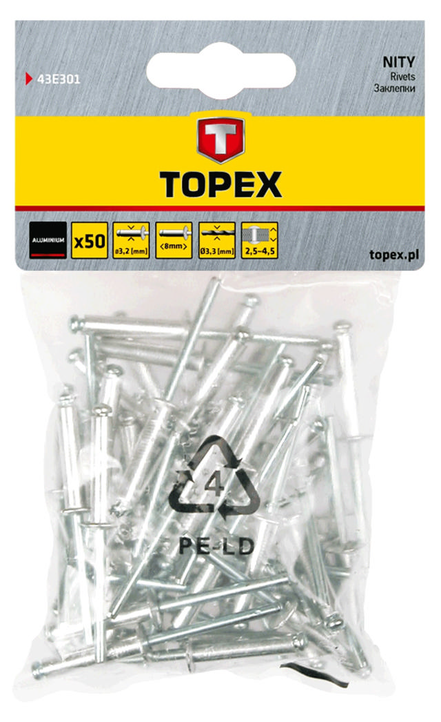 TOPEX 50PCS ALUM RIVETS 3,2X8M