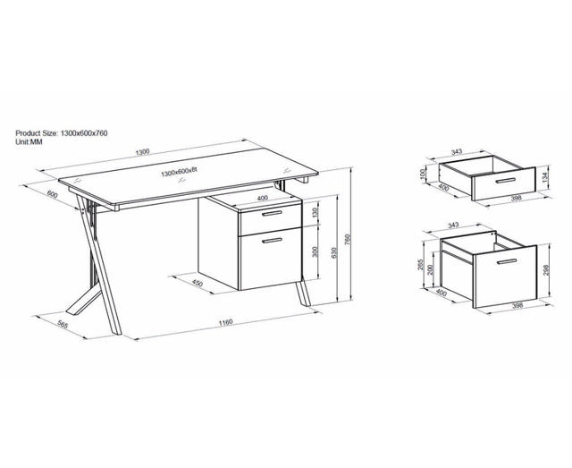 SUPERLIVING SKY GLASS DESK WITH DRAWER 130X60X76CM