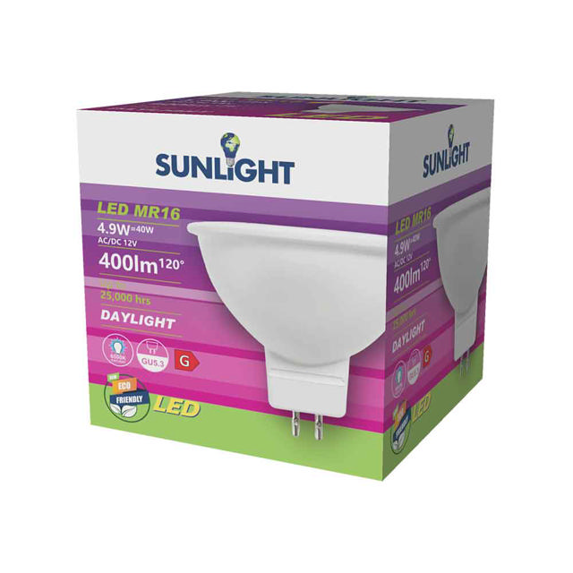 SUNLIGHT LED 4.9W MR16 ΛΑΜΠΤΗΡΑΣ GU5.3 12V 400LM 6500K 110° FROSTED