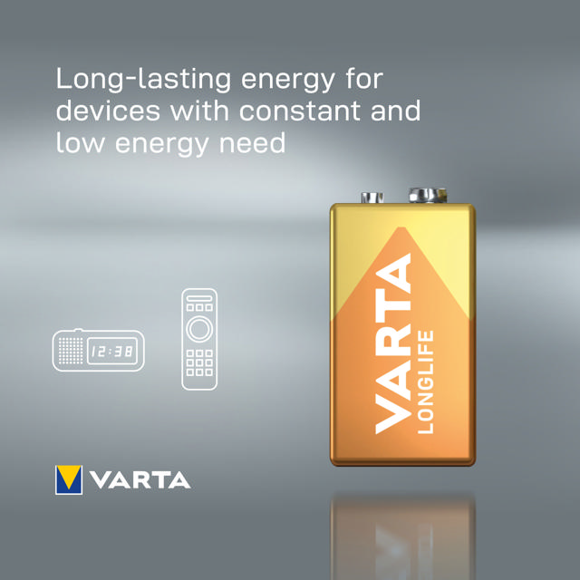 VARTA LONGLIFE ALKALINE BATTERY 9V, E-BLOCK, 6LP3146