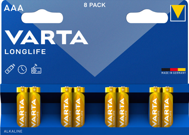 VARTA LONGLIFE ALKALINE BATTERIES AAA, MICRO, LR03, 1,5V, 8-PACK