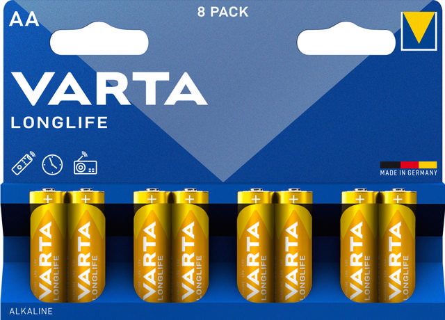 VARTA LONGLIFE ALKALINE BATTERIES AA, MIGNON LR6, 1,5V,  8-PACK