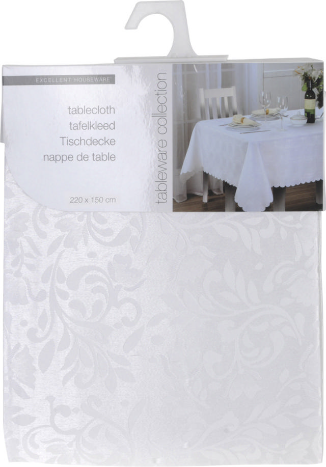 TABLECLOTH 220X150 DAMAST WHT