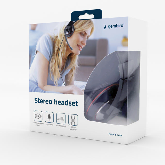 GEMBIRD STEREO HEADSET, GLOSSY BLACK