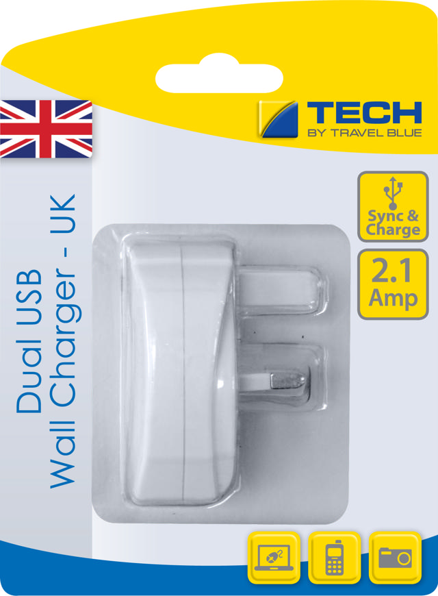 TRAVEL BLUE DUAL USB CHARGER UK/CY