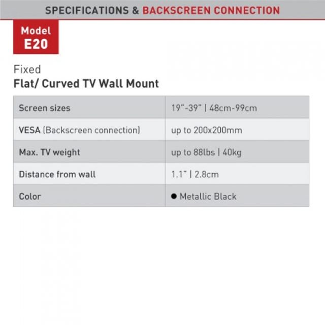 BARKAN FIXED TV BRACKET UP TO 37''