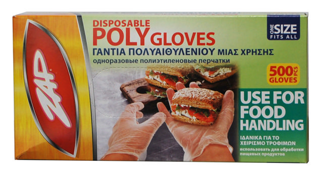 ZAP DISPOSABLE POLYGLOVES 500PCS 