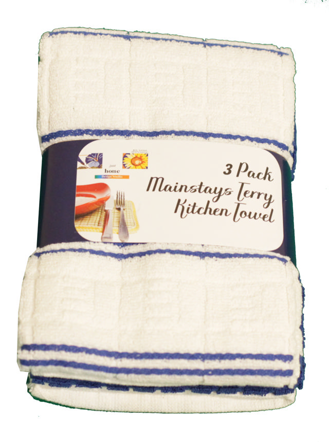 KITCHEN TOWEL MAINSTAYS TERRY 3PCS 3 ASSORTED COLORS