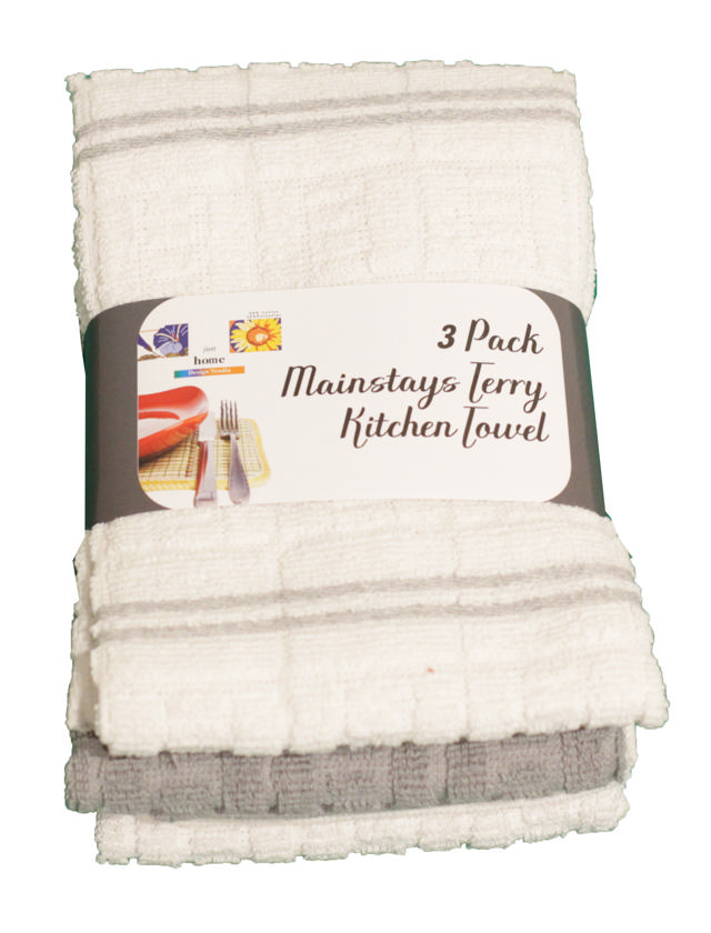 KITCHEN TOWEL MAINSTAYS TERRY 3PCS 3 ASSORTED COLORS