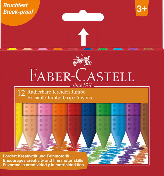 FABER CASTELL 122540 PLASTIC JUMBO GRIP CRAYON 12PCS