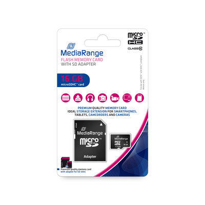 MEDIARANGE MICRO SDHC MEMORY CARD 16GB 10 CL