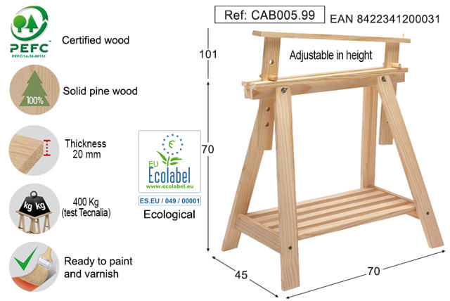 ASTIGARRAGA SOLID PINE ARCHITEC TRESTLE H70-101CM