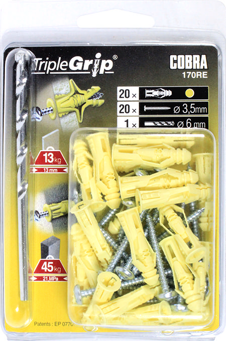 COBRA 170RE TRIPLE-GRIP 3.5MM YELLOW (+ SCREWS+ DRILL BIT)  20PCS