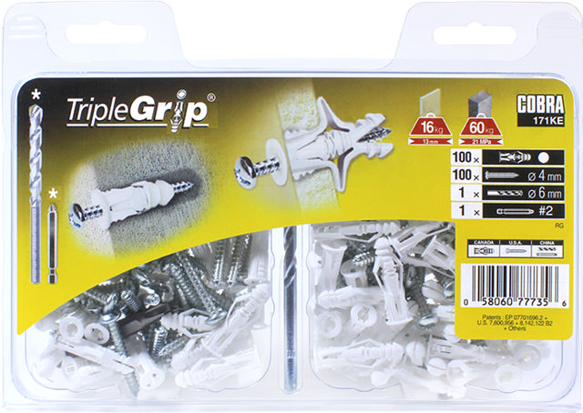 COBRA 171KE TRIPLE-GRIP 4MM WHITE (+ SCREWS + DRILL BIT ) 100PCS