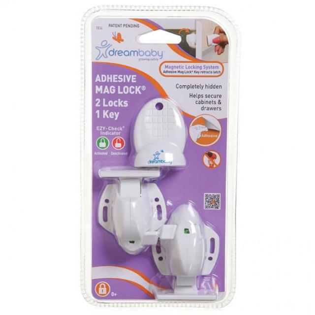 DREAMBABY ADHESIVE MAG LOCKS - 2 MAGNETIC LOCKS PLUS 1 MAGNETIC KEY