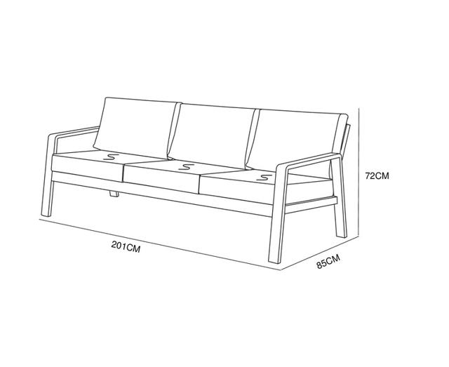 MASSA 3SEAT SOFA 201Χ85Χ72CM - GREY