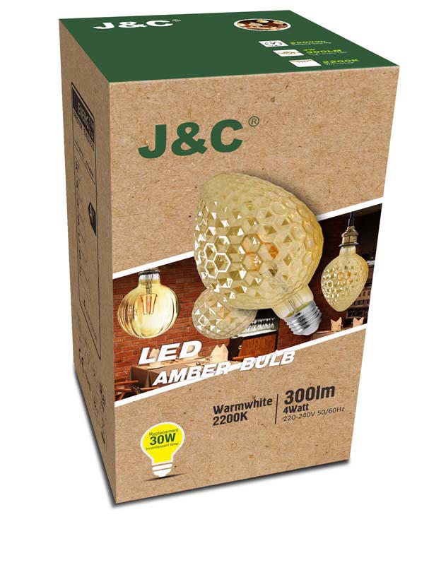 J&C 'STRAWBERRY' LED 4W FILAMENT BULB E27 300LM 2200K AMBER