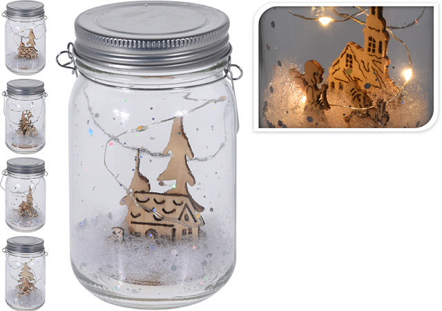 XMAS GLASS JAR 5LEDS 13CM