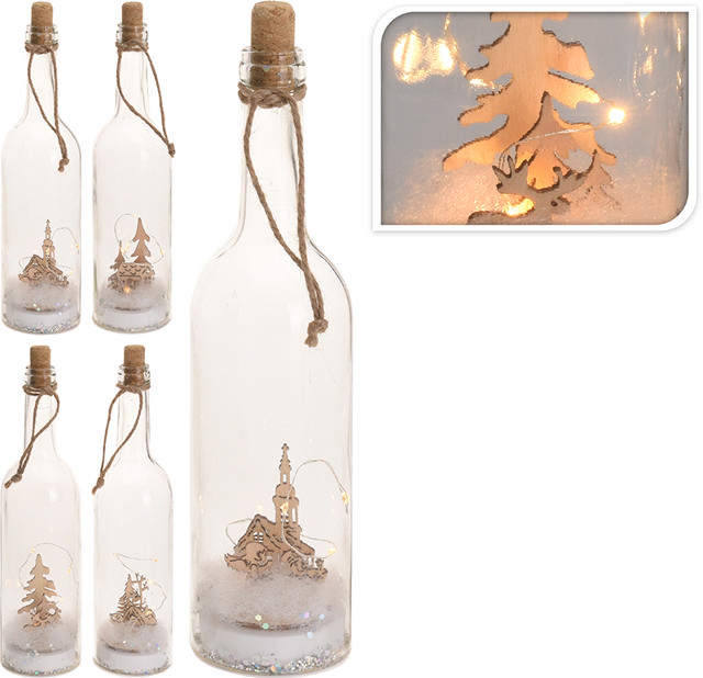 XMAS GLASS BOTTLE 5LED 30CM