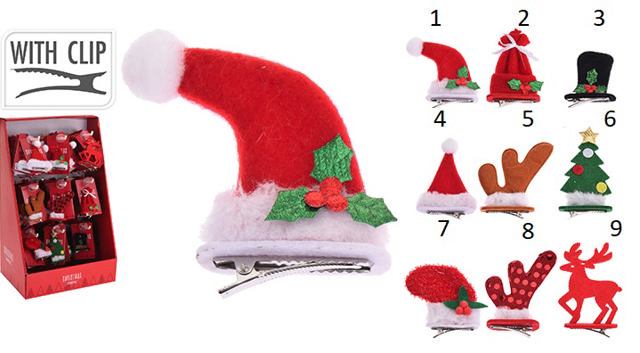 XMAS HAIR CLIP 9CM 9 ASSORTED DESIGNS