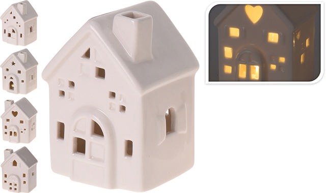 HOUSE WITH LED 8CM 4 ASSORTED DESIGNS