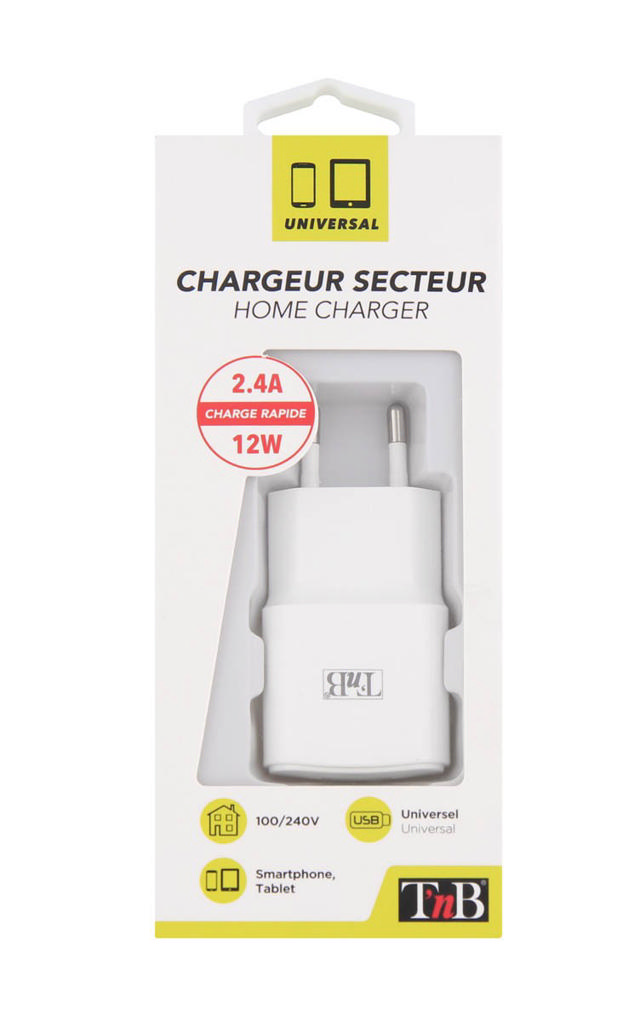 TNB 2.4A USB MAINS CHARGER WHI