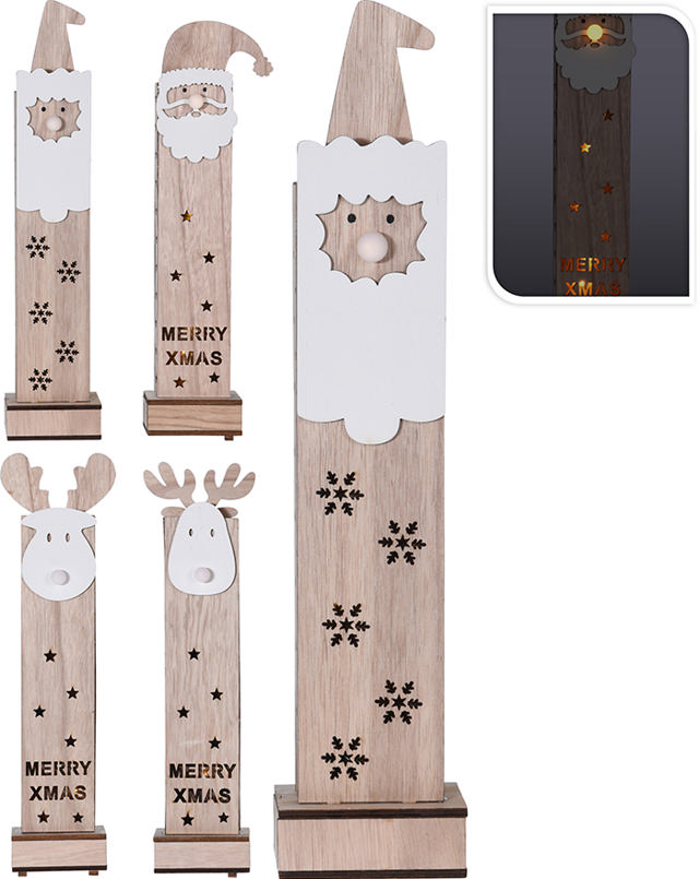 XMAS PILLAR WOOD LED 30CM