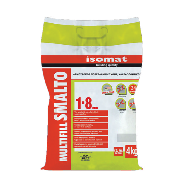 ISOMAT SMALTO 1-8 WATER REPELLENT TILE GROUT WITH PORCELAIN EFFECT GREY 4KG