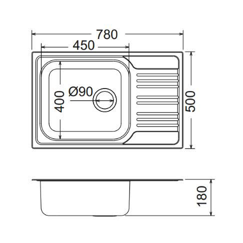 INSET SINK 78X50CM 1B1D O92