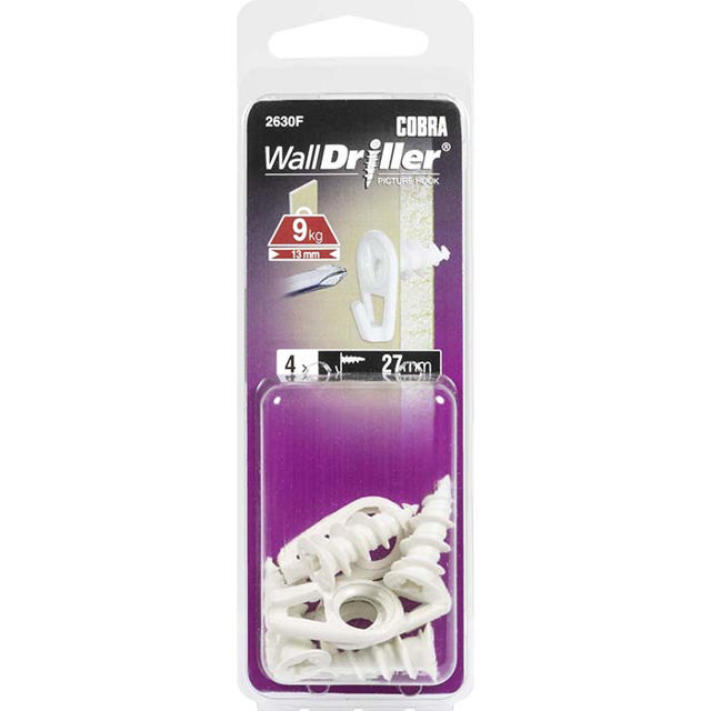 COBRA 2630F WALLDRILLER NYLON PICTURE HOOK SMALL WHITE  27MM 4PCS