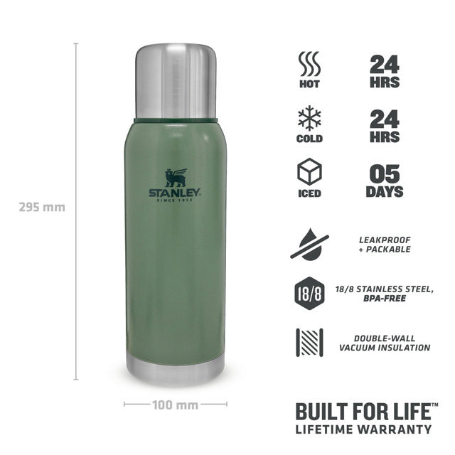 STANLEY STAINLESS STEEL VACUUM BOTTLE GREEN 1LTR