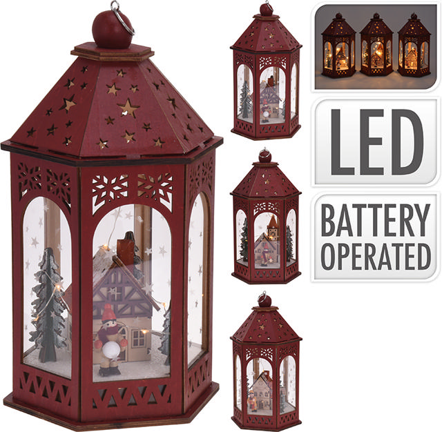 LANTERN WITH XMAS SCENE LED 3 ASSORTED DESIGNS